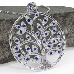 Sapphire White Gold Celtic Tree of Life Necklace