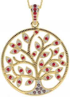 Ruby Gold Celtic Tree of Life Necklace