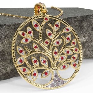 Ruby Gold Celtic Tree of Life Necklace
