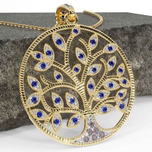 Sapphire Gold Celtic Tree of Life Necklace