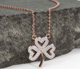 Diamond Rose Gold Silver Shamrock Necklace