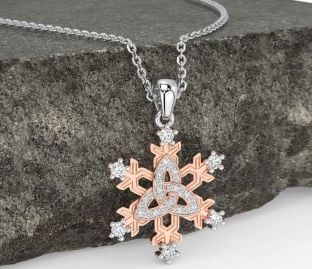 Diamond Rose Gold Silver Celtic Trinity Knot Necklace