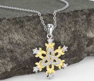 Diamond Gold Silver Celtic Trinity Knot Necklace