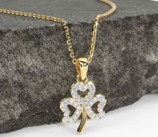 Diamond Gold Silver Shamrock Necklace