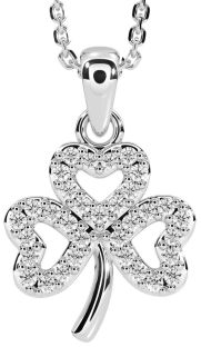 Diamond Silver Shamrock Necklace