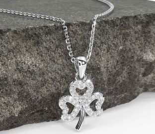 Diamond Silver Shamrock Necklace