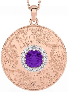 Diamond Amethyst Rose Gold Silver Celtic Warrior Necklace