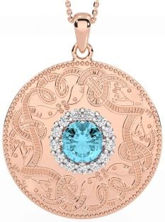 Diamond Aquamarine Rose Gold Silver Celtic Warrior Necklace