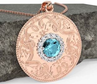 Diamond Aquamarine Rose Gold Silver Celtic Warrior Necklace