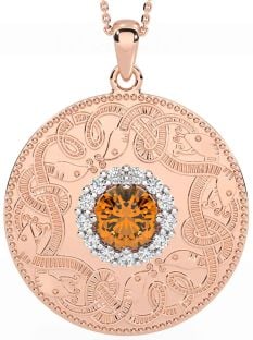 Diamond Citrine Rose Gold Silver Celtic Warrior Necklace