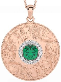 Diamond Emerald Rose Gold Silver Celtic Warrior Necklace