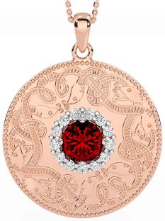 Diamond Garnet Rose Gold Silver Celtic Warrior Necklace