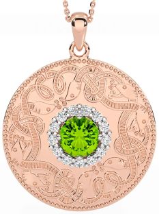 Diamond Peridot Rose Gold Silver Celtic Warrior Necklace