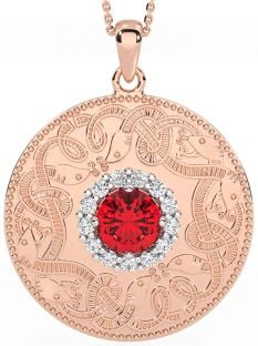 Diamond Ruby Rose Gold Silver Celtic Warrior Necklace