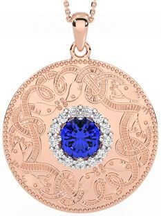 Diamond Sapphire Rose Gold Silver Celtic Warrior Necklace