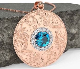 Diamond Topaz Rose Gold Silver Celtic Warrior Necklace
