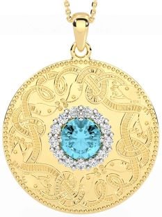 Diamond Aquamarine Gold Silver Celtic Warrior Necklace