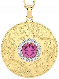 Diamond Pink Tourmaline Gold Silver Celtic Warrior Necklace