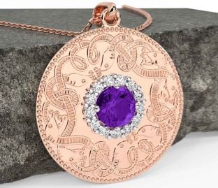 Diamond Amethyst Rose Gold Celtic Warrior Necklace