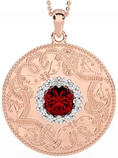 Diamond Garnet Rose Gold Celtic Warrior Necklace