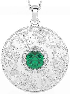 Diamond Emerald Silver Celtic Warrior Necklace