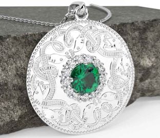 Diamond Emerald Silver Celtic Warrior Necklace