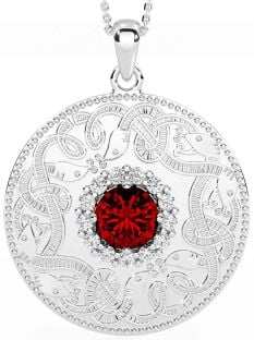 Diamond Garnet Silver Celtic Warrior Necklace