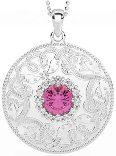 Diamond Pink Tourmaline Silver Celtic Warrior Necklace