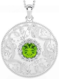 Diamond Peridot Silver Celtic Warrior Necklace