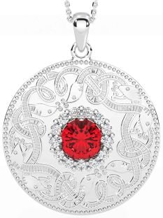 Diamond Ruby Silver Celtic Warrior Necklace