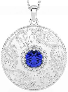 Diamond Sapphire Silver Celtic Warrior Necklace