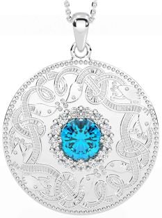 Diamond Topaz Silver Celtic Warrior Necklace