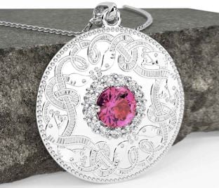 Diamant Rosa Turmalin Vit Guld Keltiskt Krigare Halsband