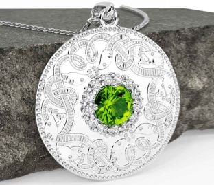 Diamant Peridot Hvit Gull Celtic kriger Halskjede
