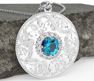 Diamond Topaz White Gold Celtic Warrior Necklace