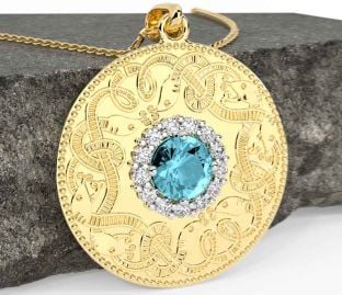 Diamond Aquamarine Gold Celtic Warrior Necklace