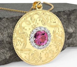 Diamond Pink Tourmaline Gold Celtic Warrior Necklace