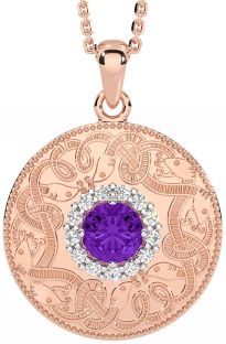 Diamond Amethyst Rose Gold Silver Celtic Warrior Necklace