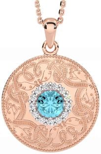 Diamond Aquamarine Rose Gold Silver Celtic Warrior Necklace