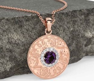 Diamond Alexandrite Rose Gold Silver Celtic Warrior Necklace