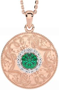 Diamond Emerald Rose Gold Silver Celtic Warrior Necklace