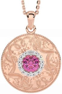 Diamond Pink Tourmaline Rose Gold Silver Celtic Warrior Necklace