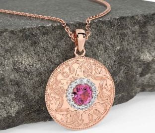 Diamond Pink Tourmaline Rose Gold Silver Celtic Warrior Necklace