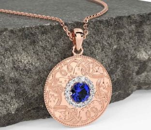 Diamond Sapphire Rose Gold Silver Celtic Warrior Necklace