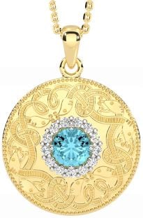 Diamond Aquamarine Gold Silver Celtic Warrior Necklace