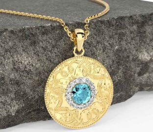 Diamond Aquamarine Gold Silver Celtic Warrior Necklace