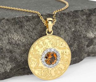 Diamond Citrine Gold Silver Celtic Warrior Necklace