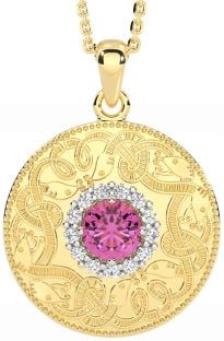 Diamond Pink Tourmaline Gold Silver Celtic Warrior Necklace