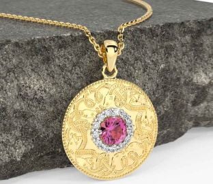 Diamond Pink Tourmaline Gold Silver Celtic Warrior Necklace
