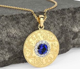 Diamond Sapphire Gold Silver Celtic Warrior Necklace